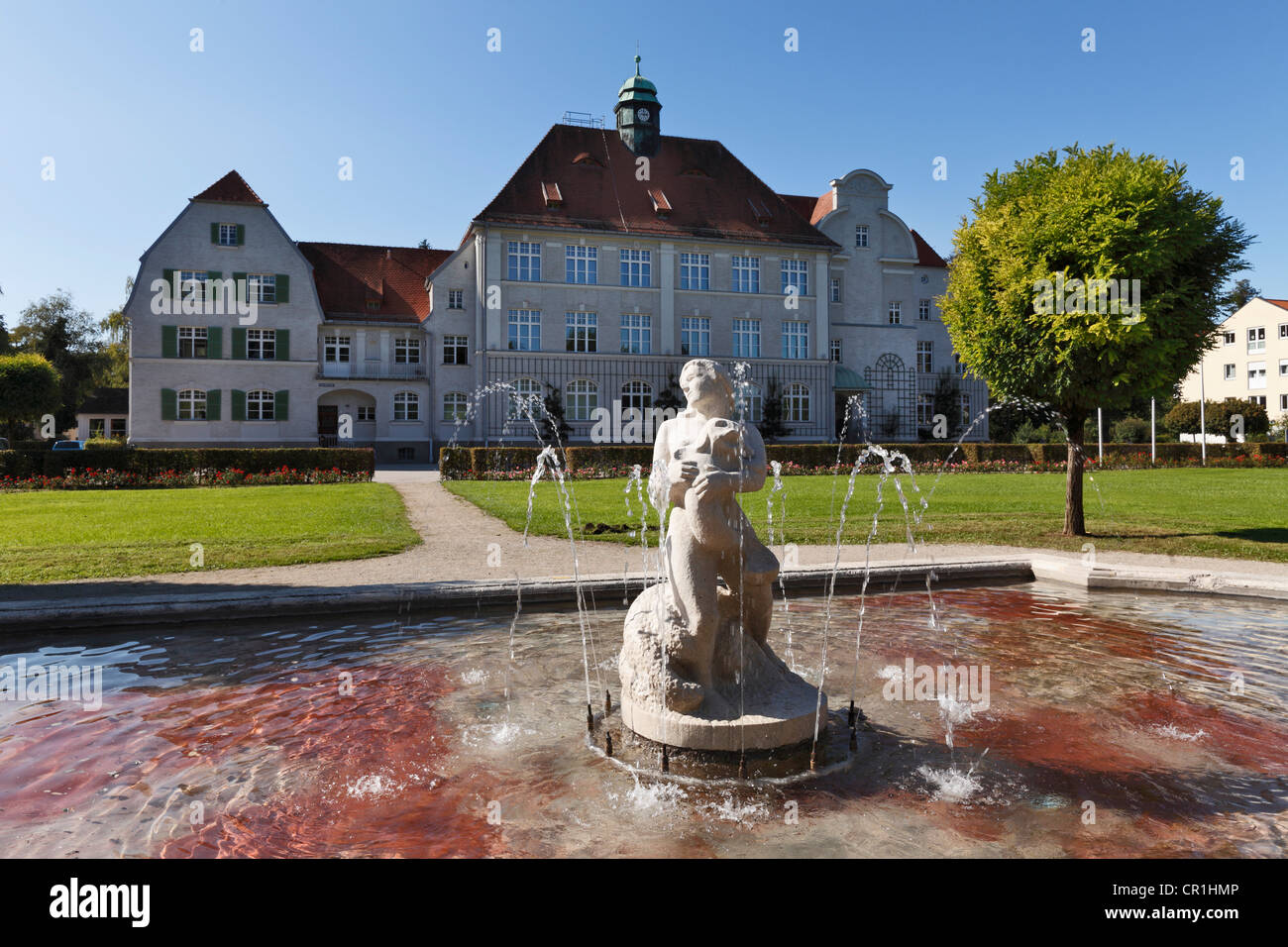 Primary school, Georg-Wrede-Platz square, Freilassing, Rupertiwinkel, Upper Bavaria, Bavaria, Germany, Europe, PublicGround Stock Photo