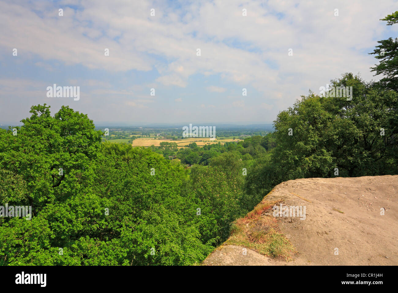 Looking across the Cheshire Plain from Castle Rock on Alderley Edge