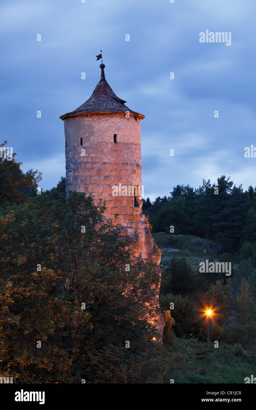 Steinerner Beutel fortified tower, Waischenfeld castle, Little Switzerland, Upper Franconia, Franconia, Bavaria, PublicGround Stock Photo