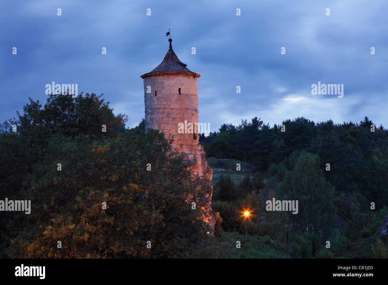 Steinerner Beutel fortified tower, Waischenfeld castle, Little Switzerland, Upper Franconia, Franconia, Bavaria, PublicGround Stock Photo