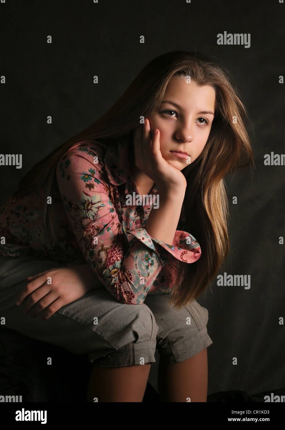 Portrait of the girl with long hair in studio Stock Photo - Alamy