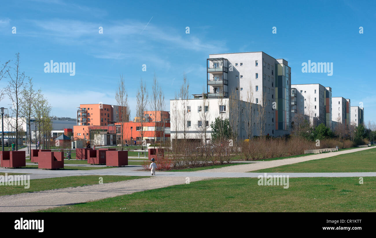 Social housing, Nordheide quarter, Munich, Bavaria, Germany, Europe Stock Photo