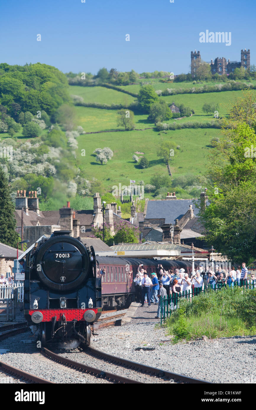 70013 Oliver Cromwell steam train at Matlock Riverside Station, Derbyshire, England, UK Stock Photo