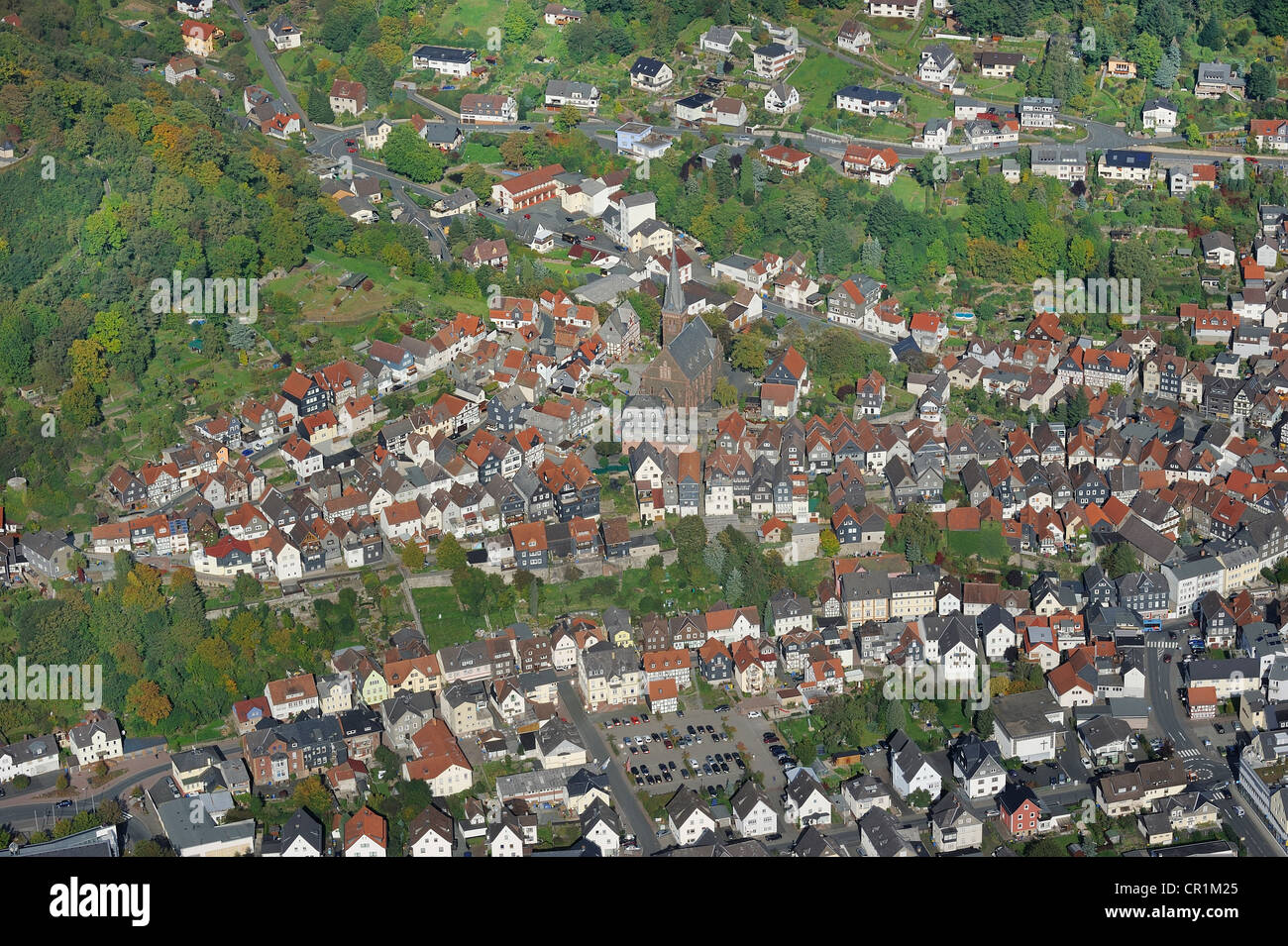 Aerial View Of Biedenkopf With The Protestant Lutheran Church And Lahntal Valley Hinterland District Of Marburg Biedenkopf Stock Photo Alamy