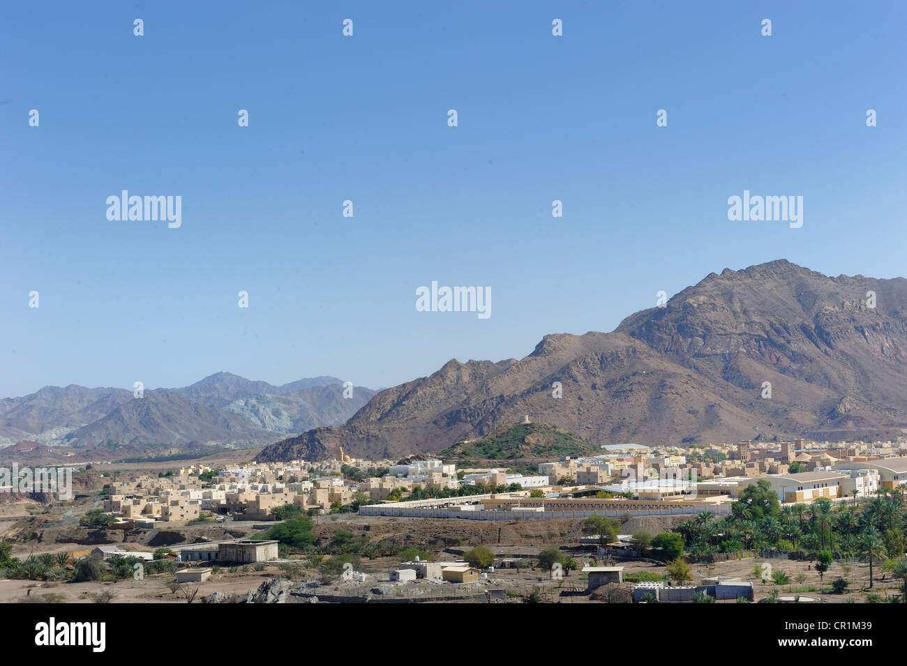 Oasis and Arab enclave of Hatta in front of the Hajar Mountains, United Arab Emirates, Arabian Peninsula, Middle East, Asia Stock Photo