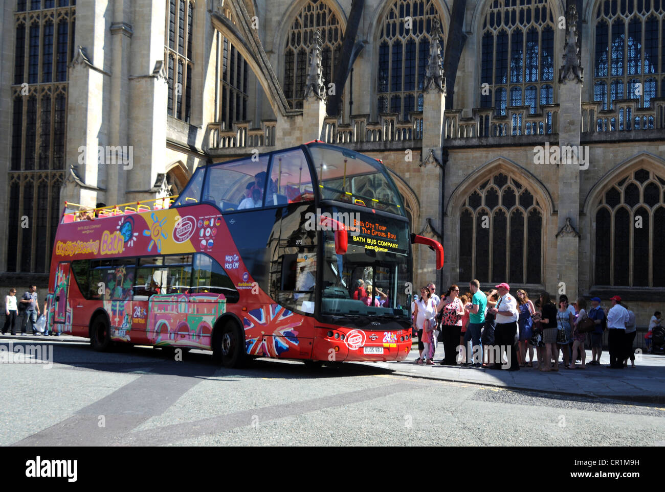 Tourist sightseeing bus, Bath, Somerset, Britain, UK Stock Photo