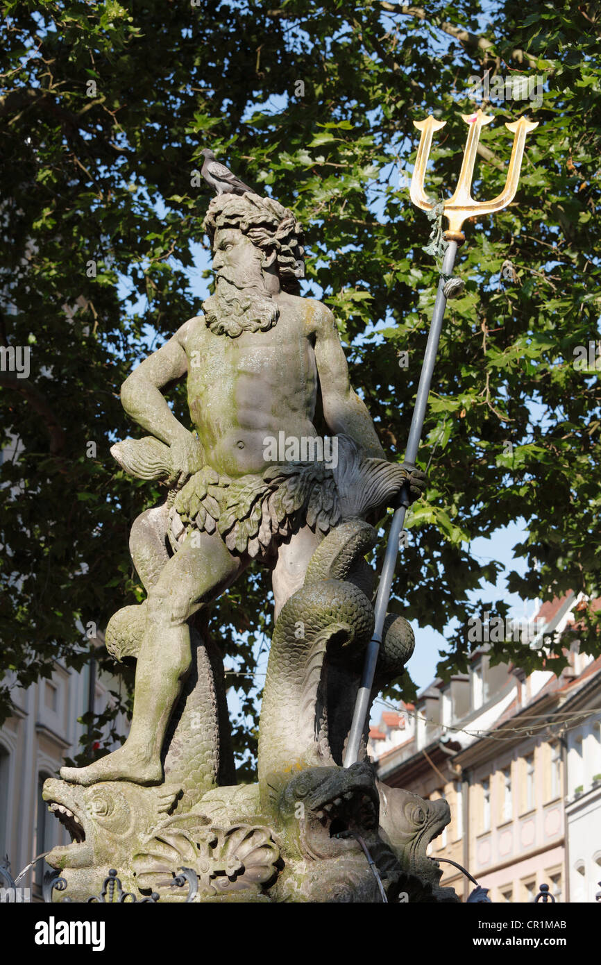 Neptune Fountain, Gruener Markt, Green Market square, Bamberg, Upper Franconia, Franconia, Bavaria, PublicGround Stock Photo