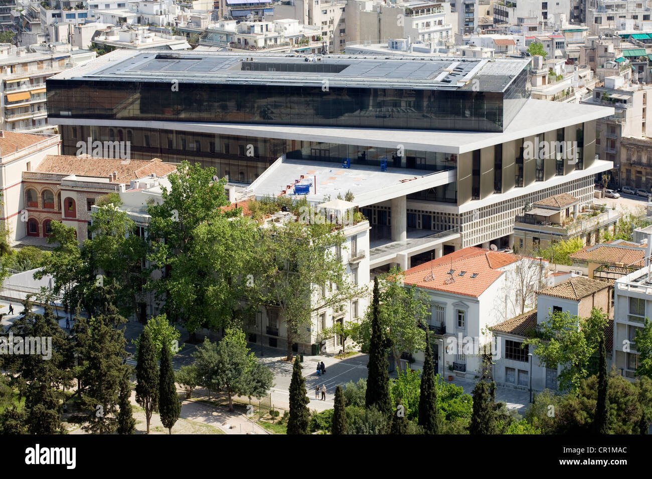 Greece, Attica, Athens, view from the Parthenon on the new Acropolis Museum by architect Bernard Tschumi inaugured in 2009 Stock Photo