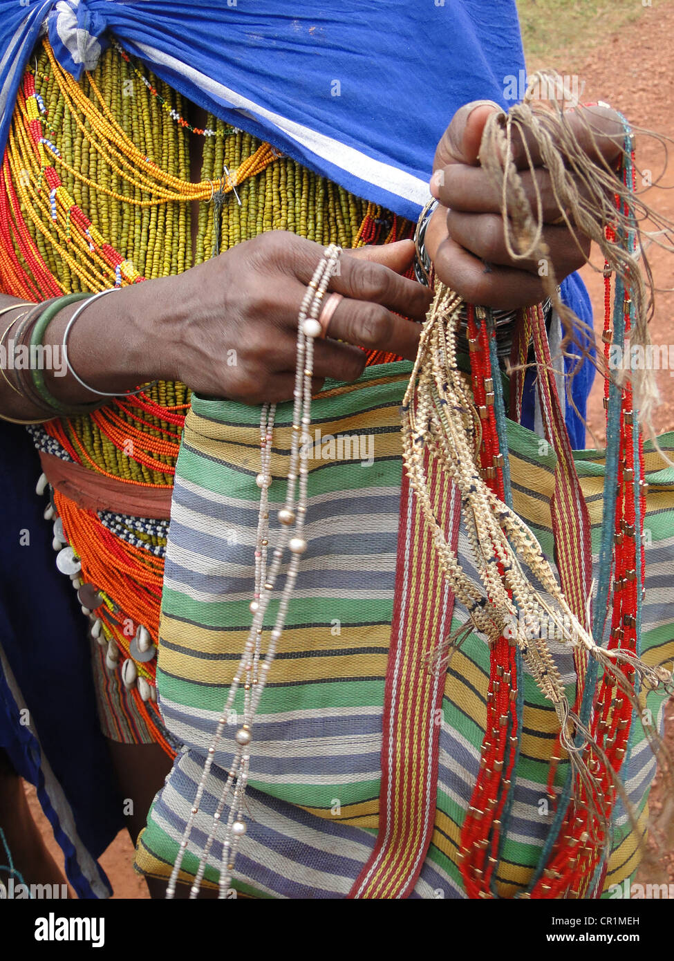 Bonda tribal women offer their handmade crafts at the weekly market on Nov 12, 2009 in Ankadeli, Orissa in India Stock Photo
