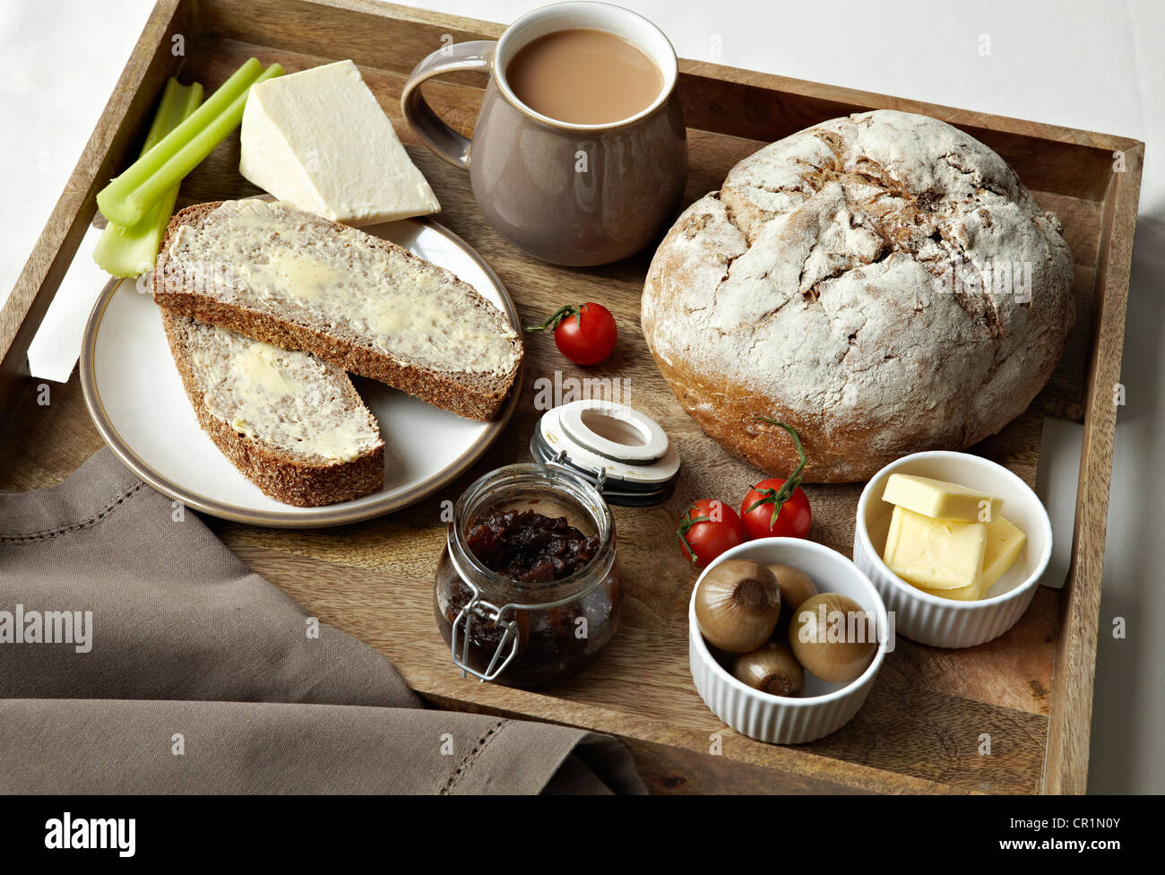 Breakfast tray of bread, jam and coffee Stock Photo Alamy