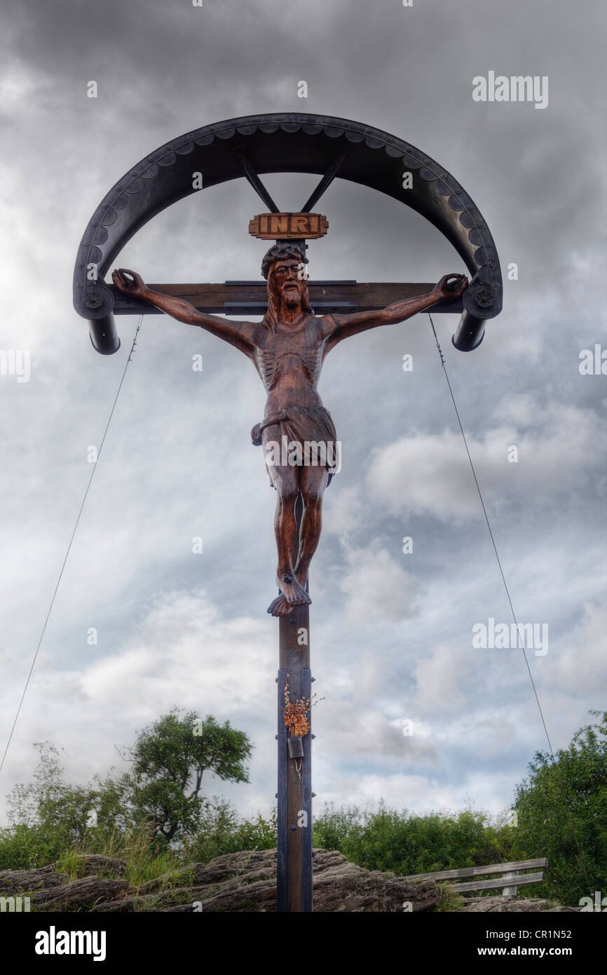 Crucifix on Mt. Kreuzberg, Krems an der Donau, Wachau, Lower Austria, Austria, Europe Stock Photo
