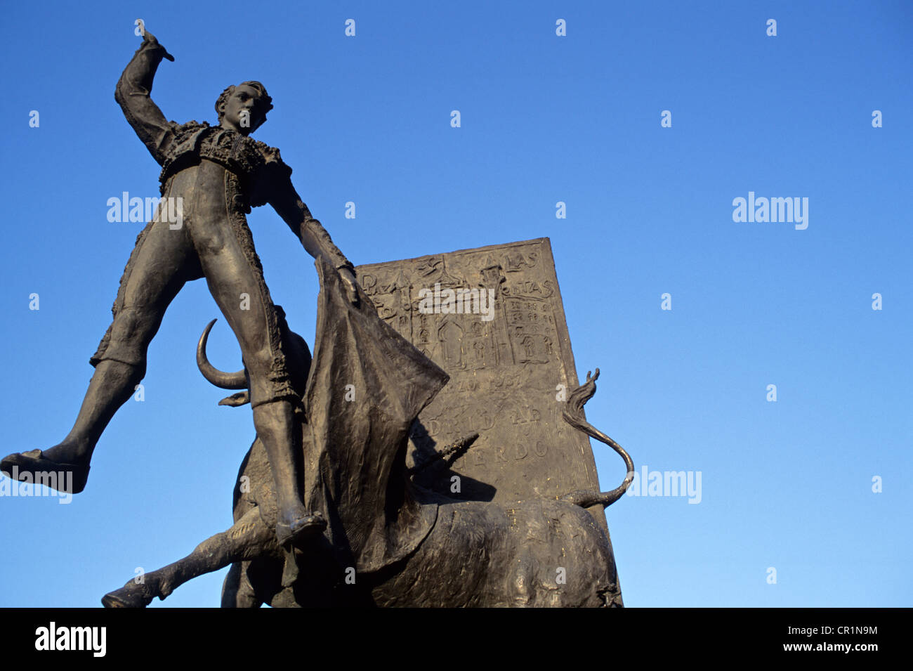 Spain, Madrid, sculpture dedicated to bullfighting in front of the arenas Stock Photo