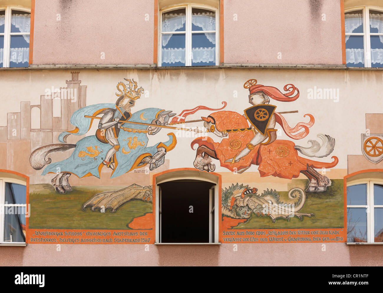 Mural painting by Georg Prell, Wolfsberg Castle, Graefenberg, Franconian Switzerland, Upper Franconia, Franconia, Bavaria Stock Photo