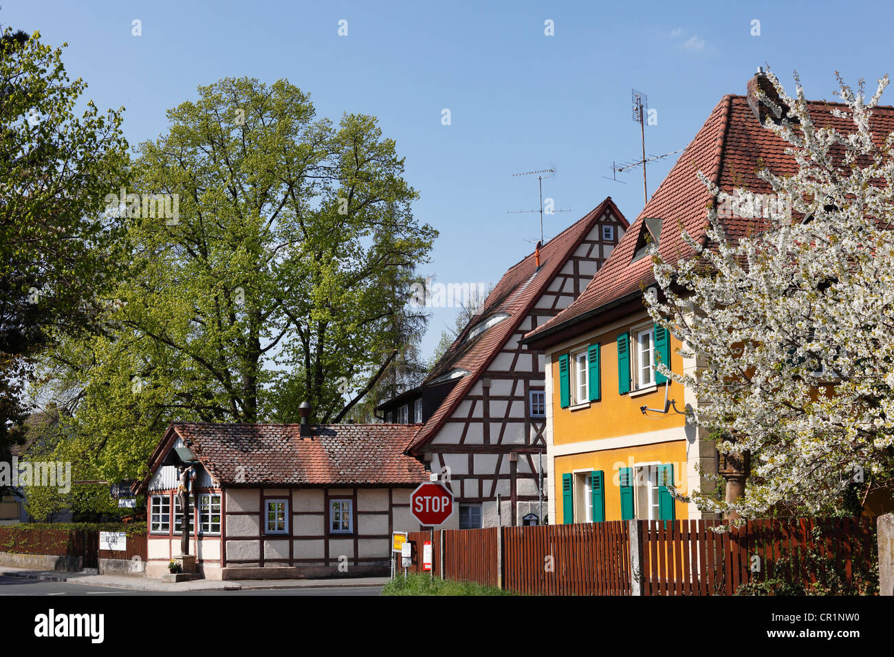 Half-timbered houses, Neunkirchen am Brand, Franconian Switzerland, Upper Franconia, Franconia, Bavaria, Germany, Europe Stock Photo