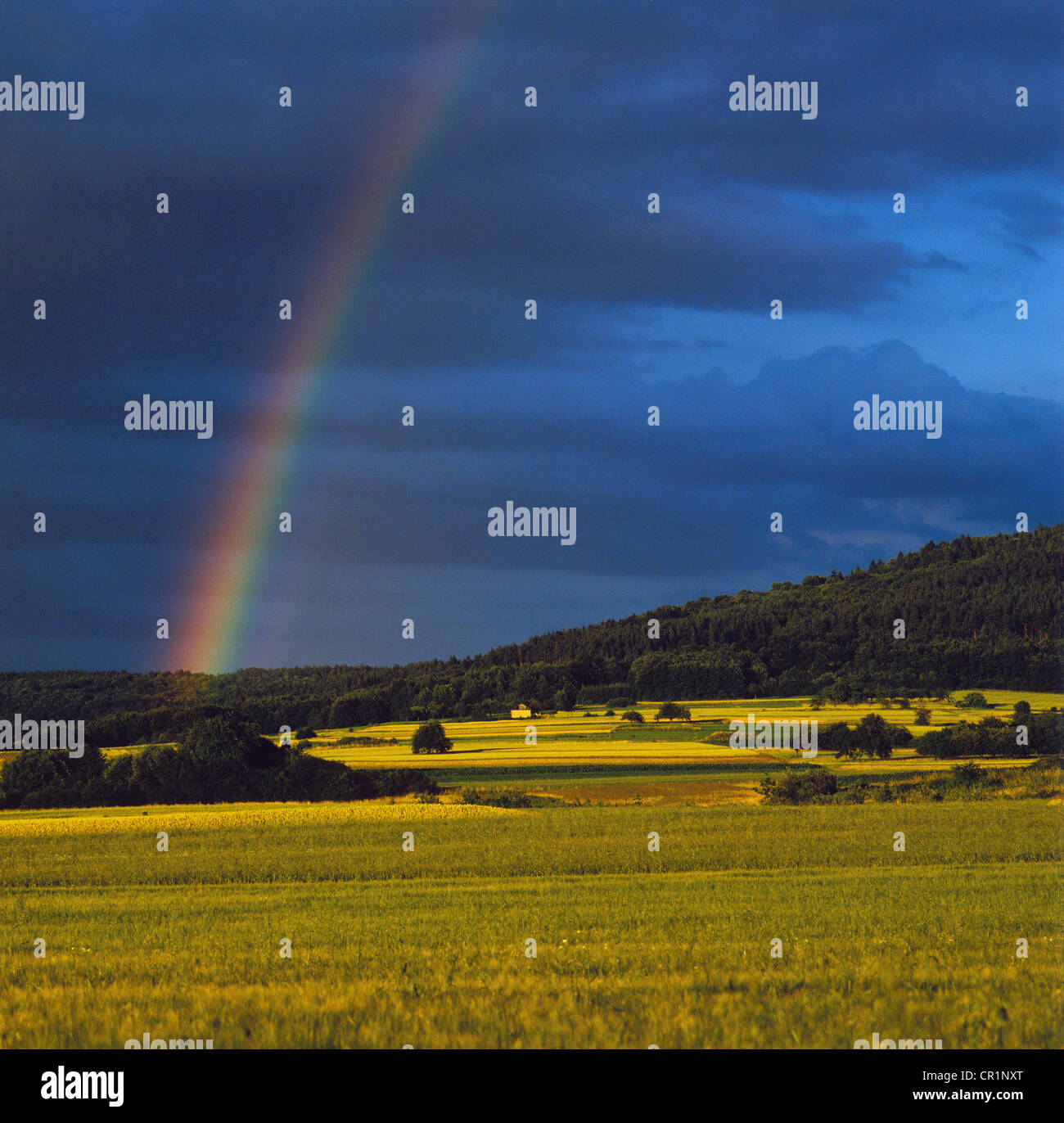 Rainbow at Forchheim, Franconian Switzerland, Upper Franconia, Franconia, Bavaria, Germany, Europe Stock Photo