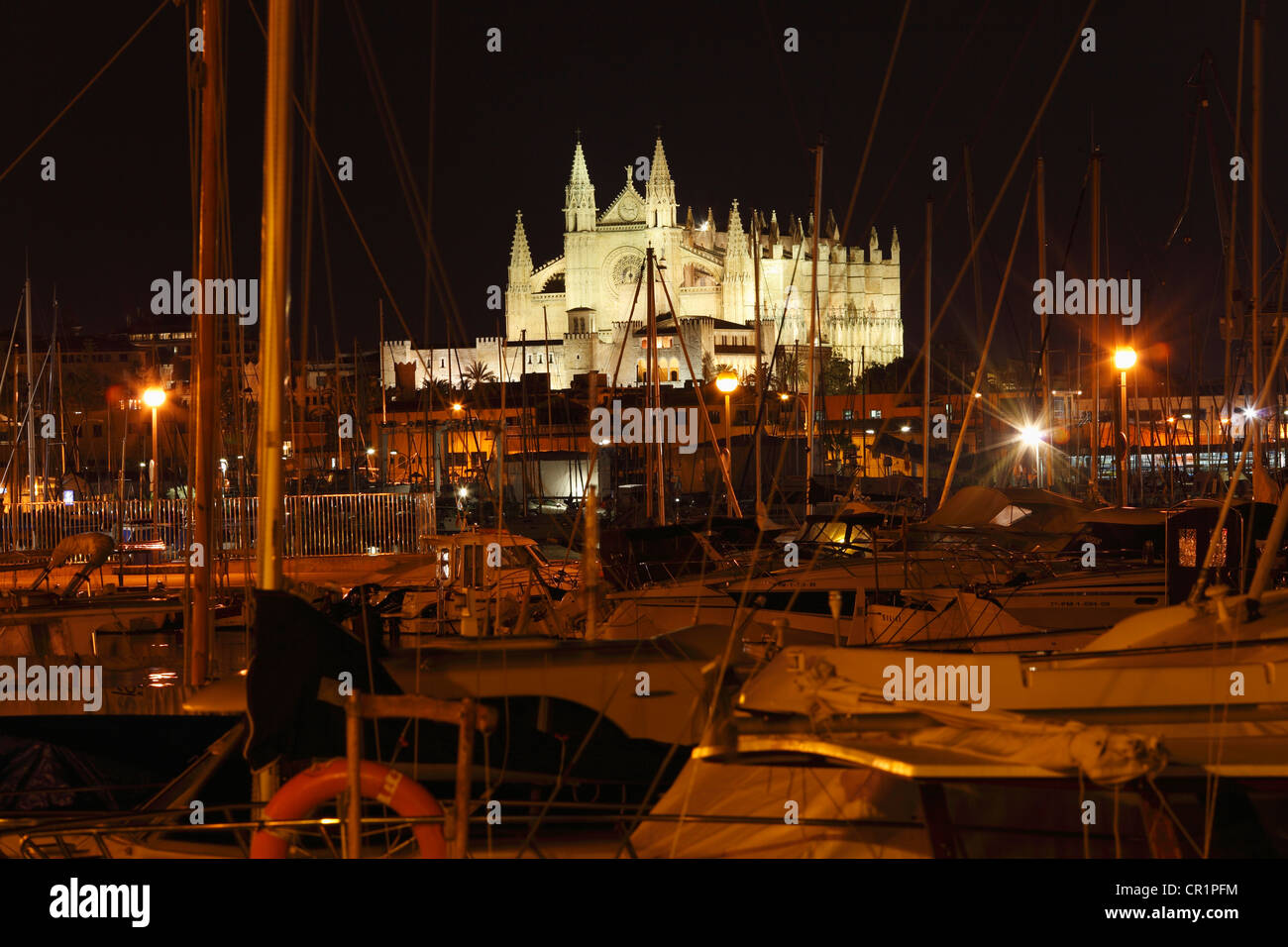 Port and La Seu Cathedral, Palma de Majorca, Majorca, Balearic Islands, Spain, Europe Stock Photo