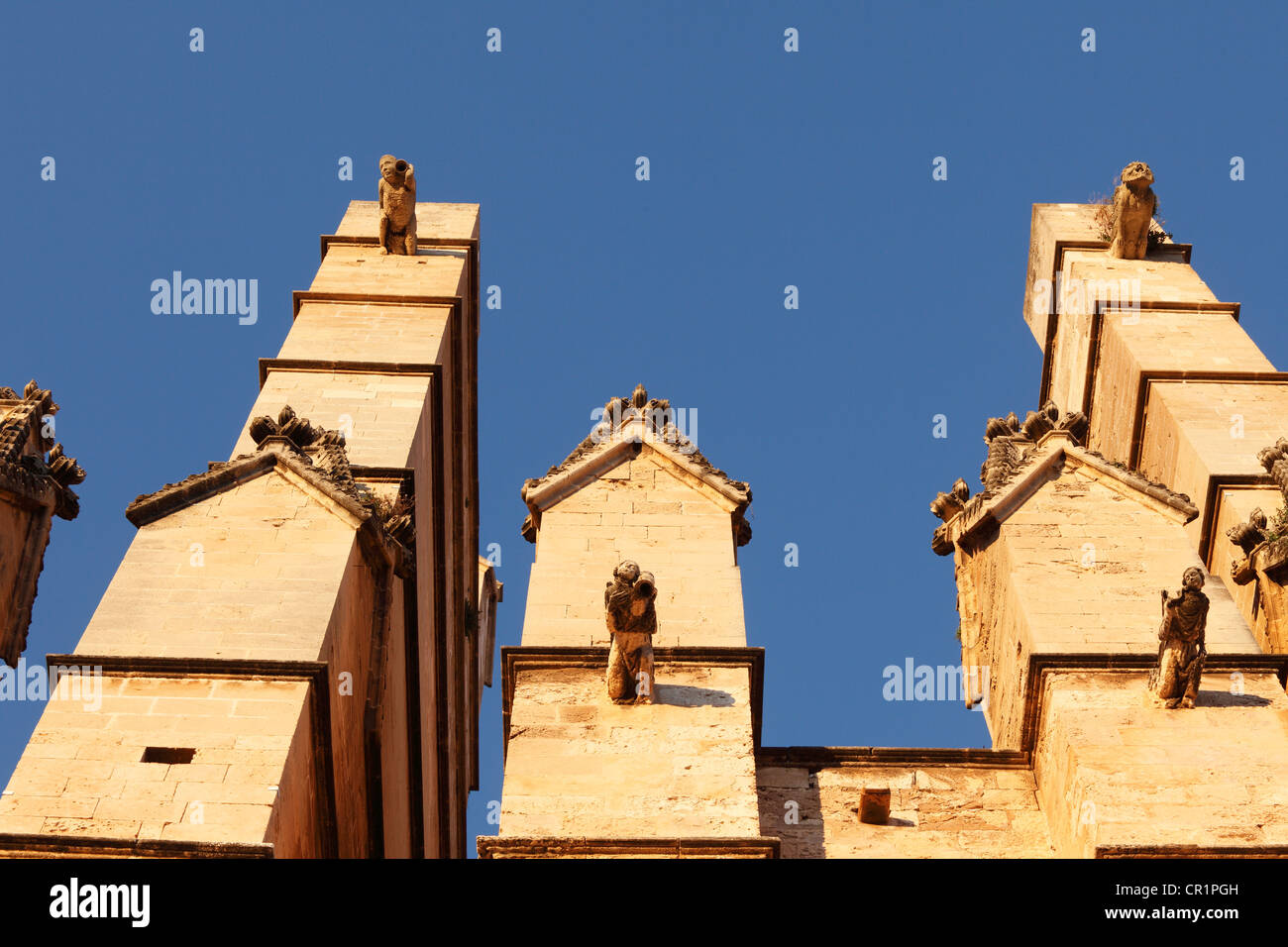 Gargoyles on the south facade of La Seu Cathedral, Palma de Majorca, Majorca, Balearic Islands, Spain, Europe Stock Photo