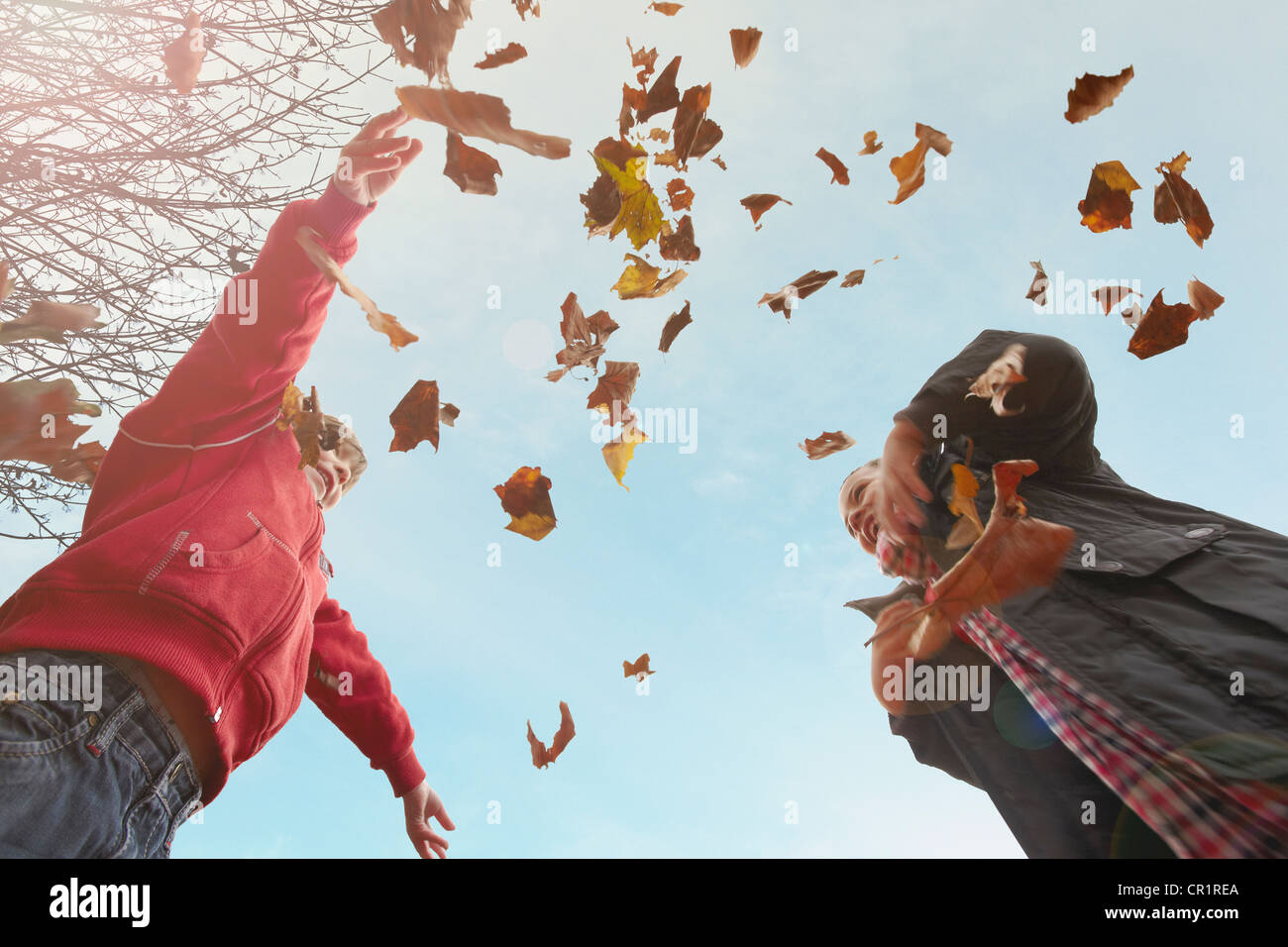 Children playing with autumn leaves Stock Photo - Alamy