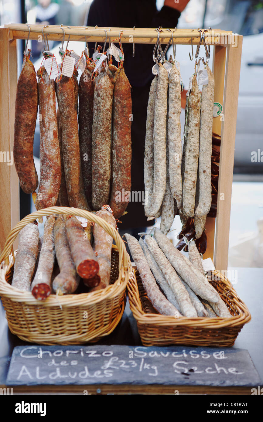 Chorizo sausages for sale Stock Photo