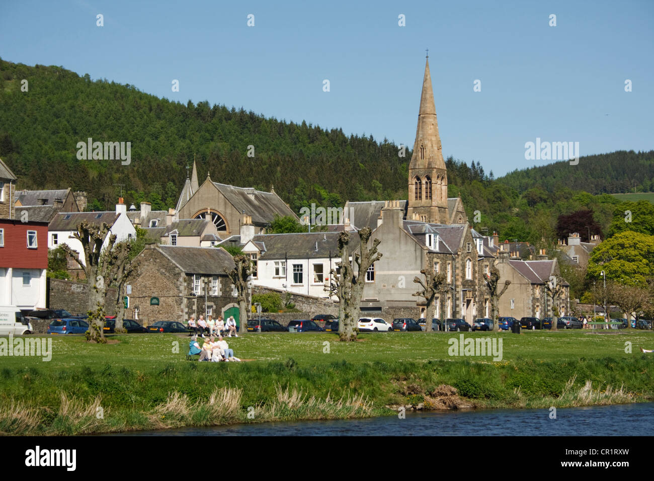 The Scottish Border town of Peebles, with Tweed Green and The River
