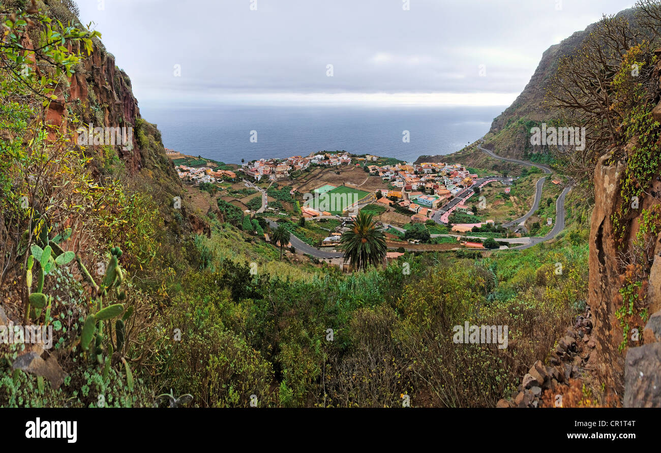 The small pristine coastal village of Agulo, La Gomera, Canary Islands, Spain, Europe Stock Photo