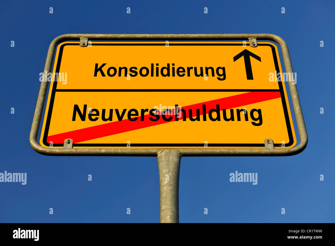 Town city, city limits, Konsolidierung and Neuverschuldung, German for consolidation and new indebtedness, symbolic image for Stock Photo