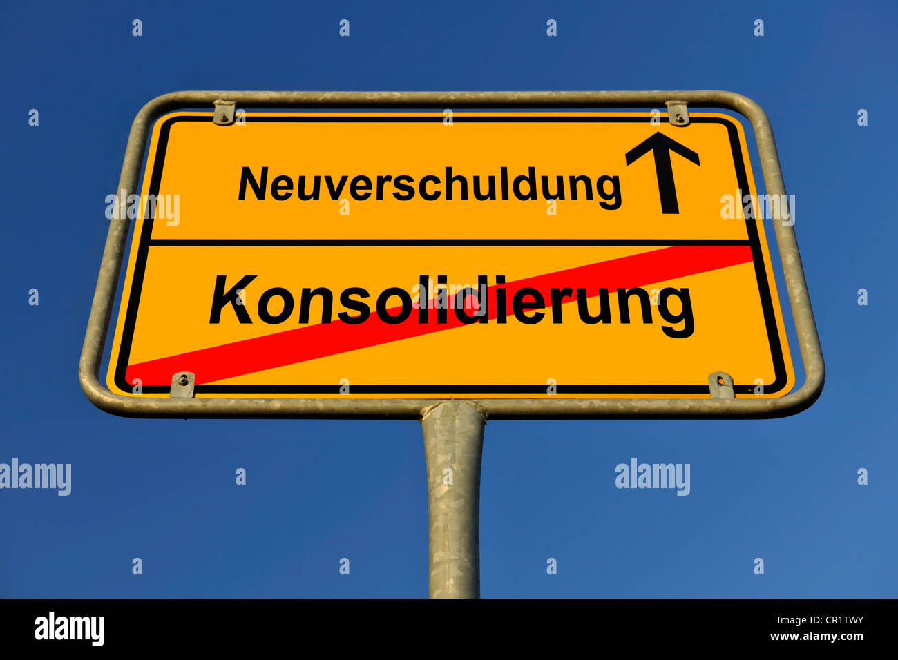 Town city, city limits, Neuverschuldung and Konsolidierung, German for new indebtedness and consolidation, symbolic image for Stock Photo