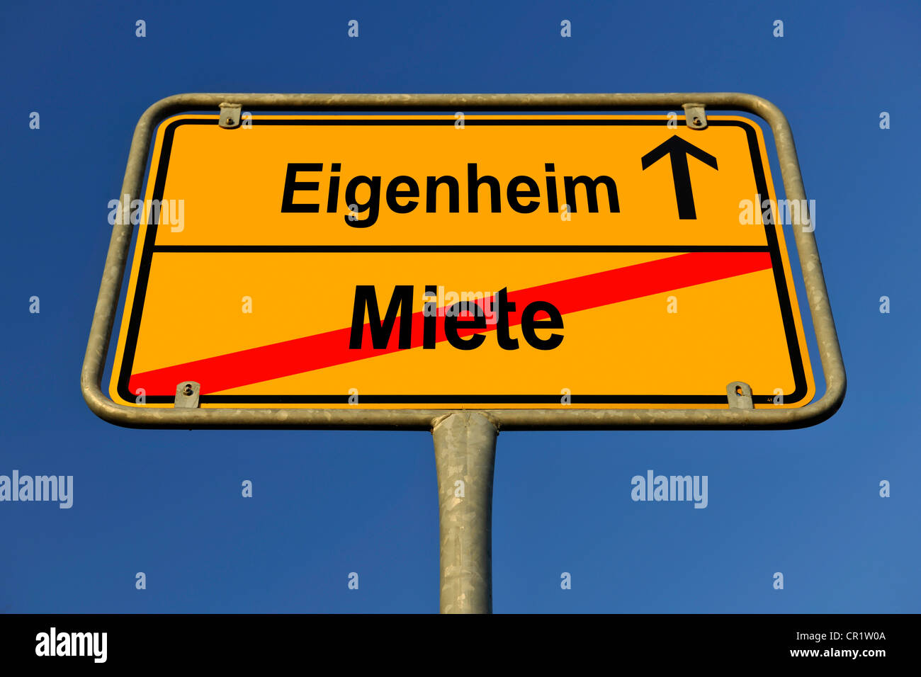 City limit sign, symbolic image for the way from Miete to Eigenheim, German for going from paying rent to owning your own home Stock Photo