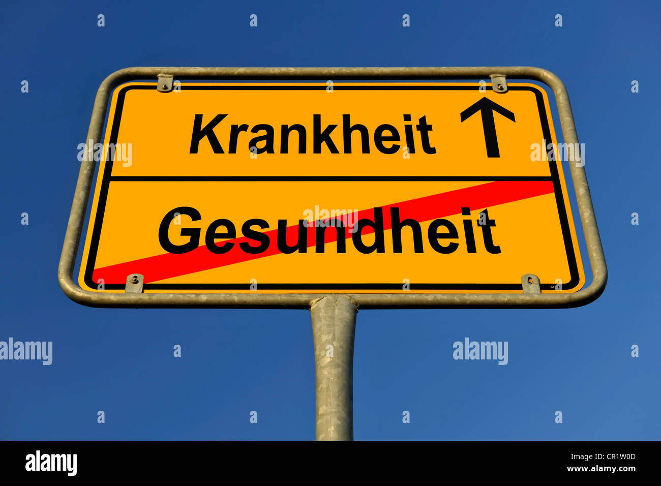 City limit sign, symbolic image for the way from Gesundheit to Krankheit, German for going from healthy to disease Stock Photo