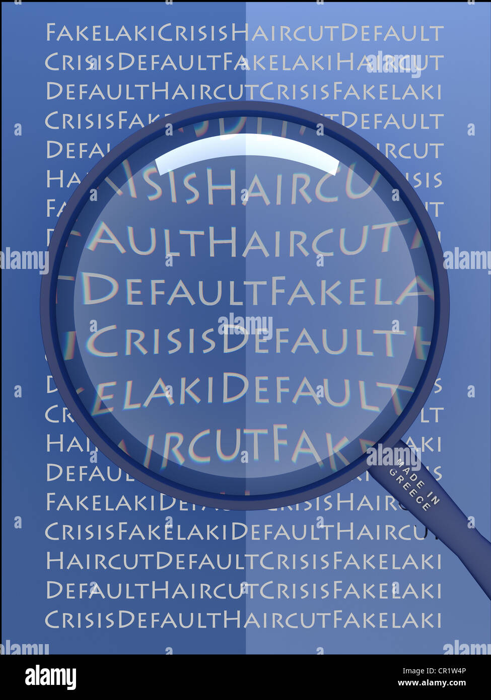 Words in Greek script through a magnifying glass, symbolic image for
