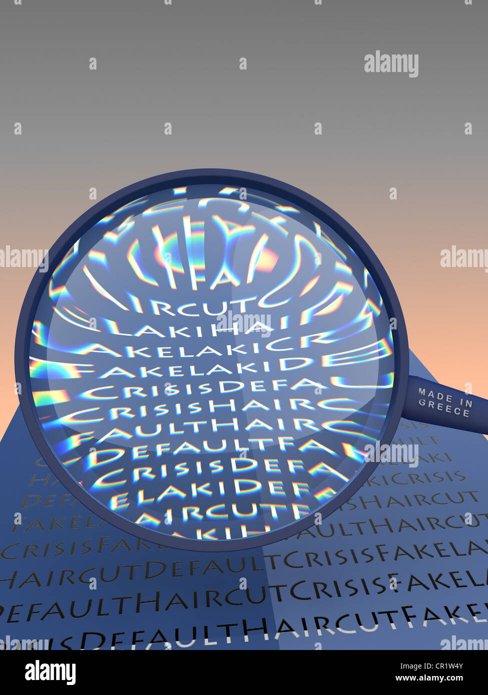 Words in Greek script through a magnifying glass, symbolic image for
