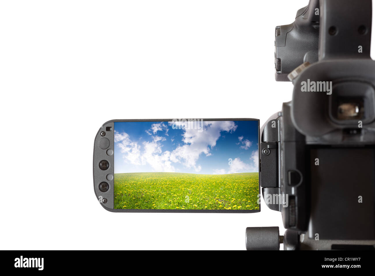 isolated black camcorder with screen open (summer image made by me