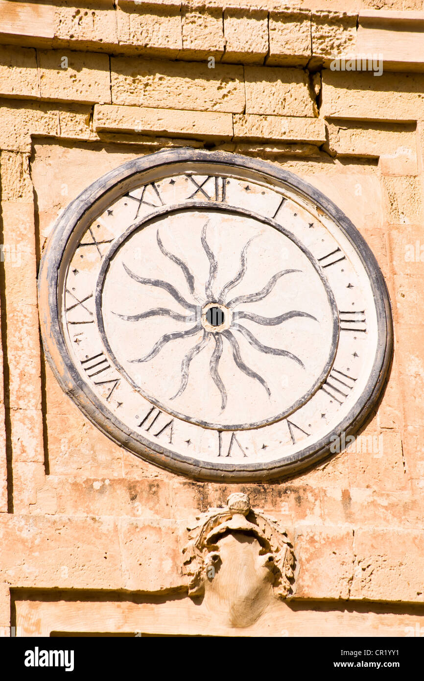 Clock, Victoria Citadella, Gozo island, Malta Stock Photo