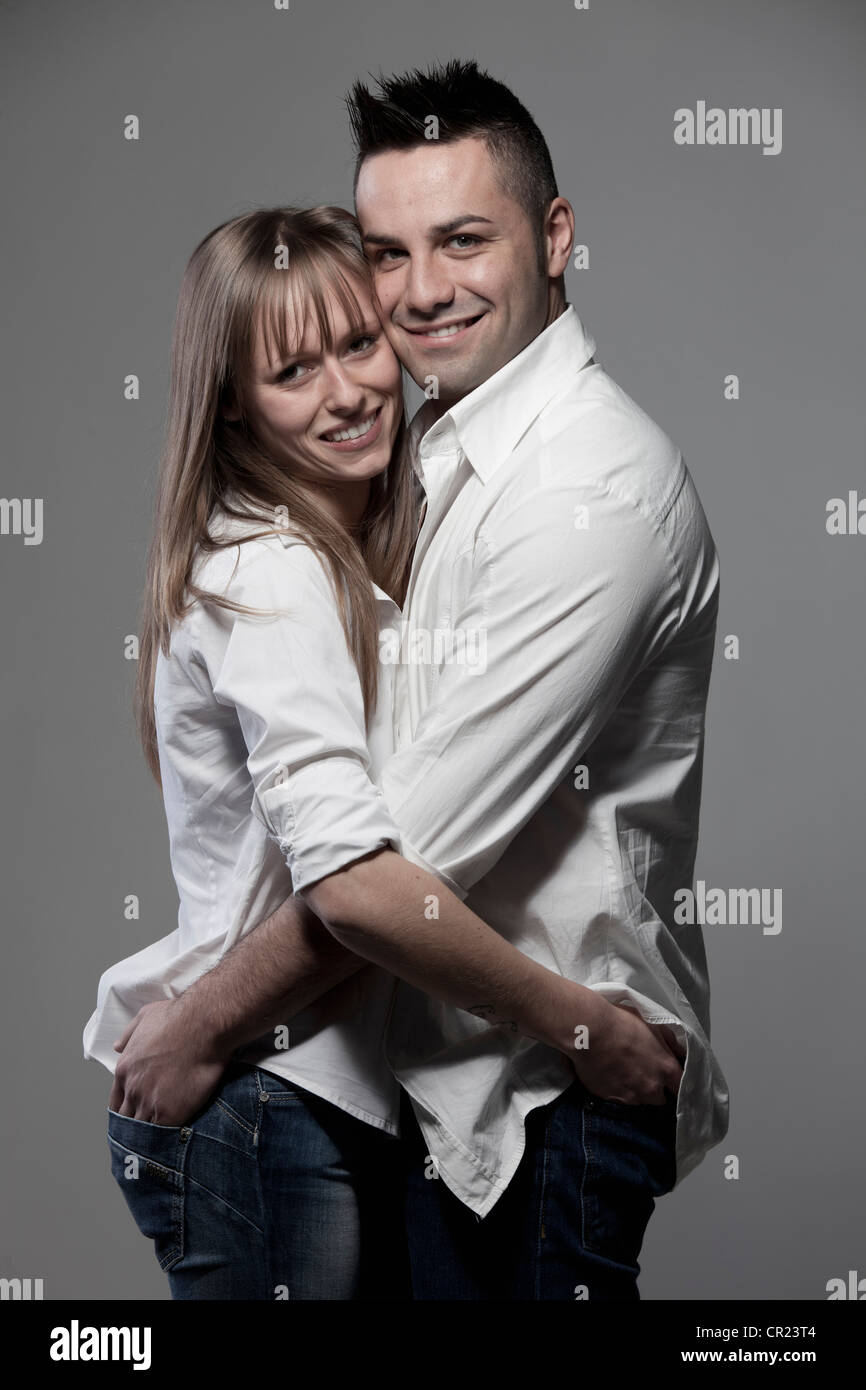 Smiling couple hugging Stock Photo