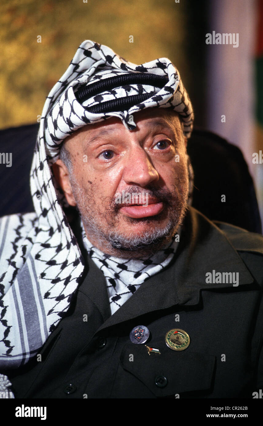 tunis, tunisia -- april, 1991 -- palestinian leader yasser arafat at