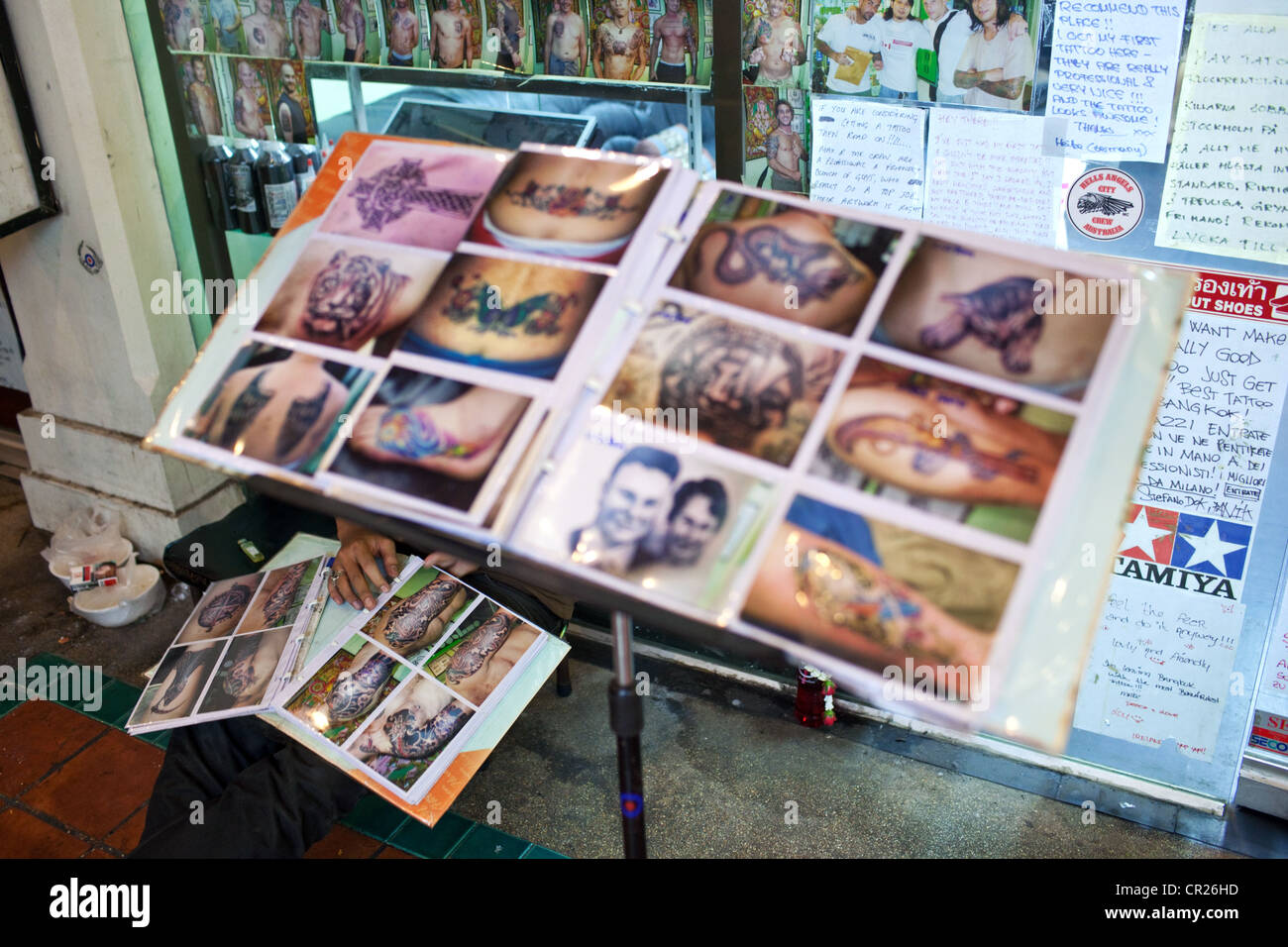 Outside a tattoo shop near Khao San Road, Bangkok, Thailand Stock Photo