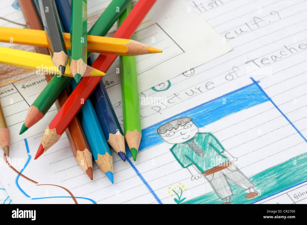 pencils on a school test Stock Photo Alamy