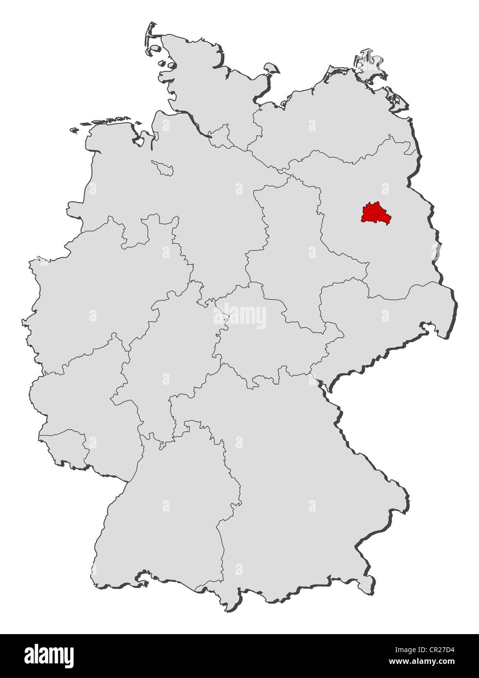 Political map of Germany with the several states where Berlin is