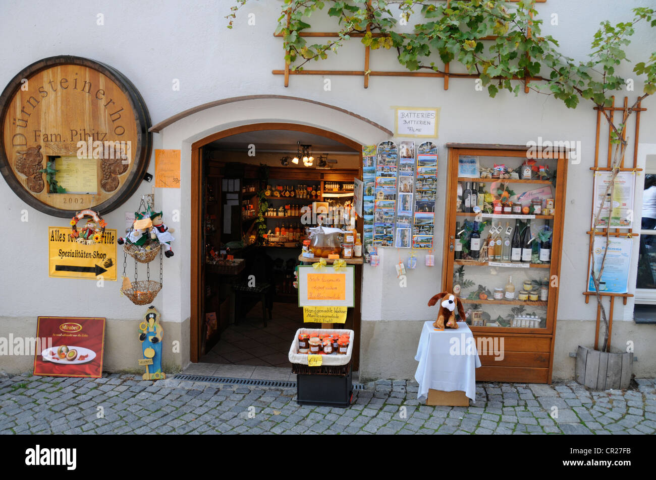 An Austrian wine shop and souvenir shop in Dürnstein, a small medieval