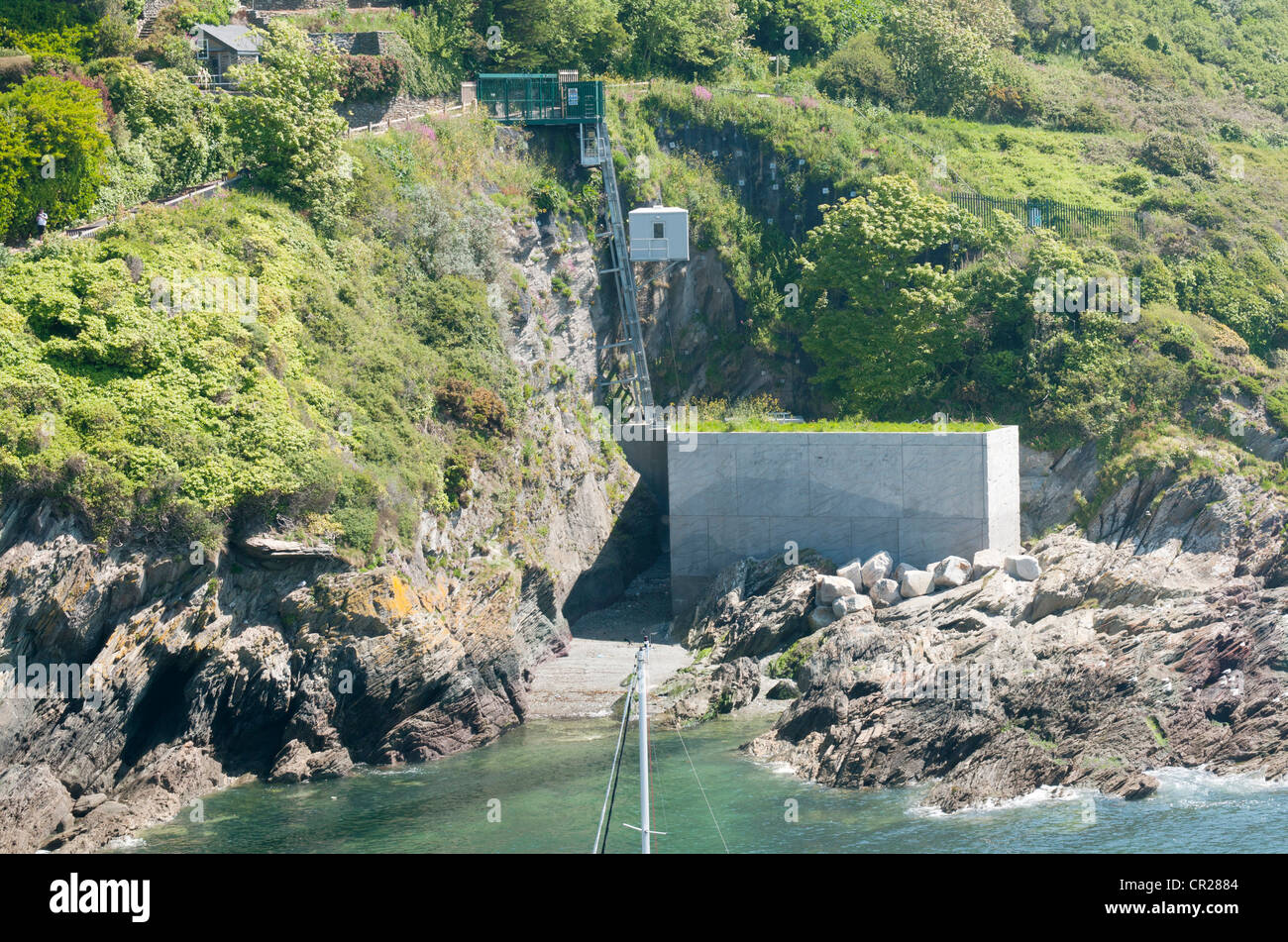 Sewage screening station at Scilly Cove in Polperro, part of South West Water's Clean Sweep programme for a cleaner coast, UK Stock Photo