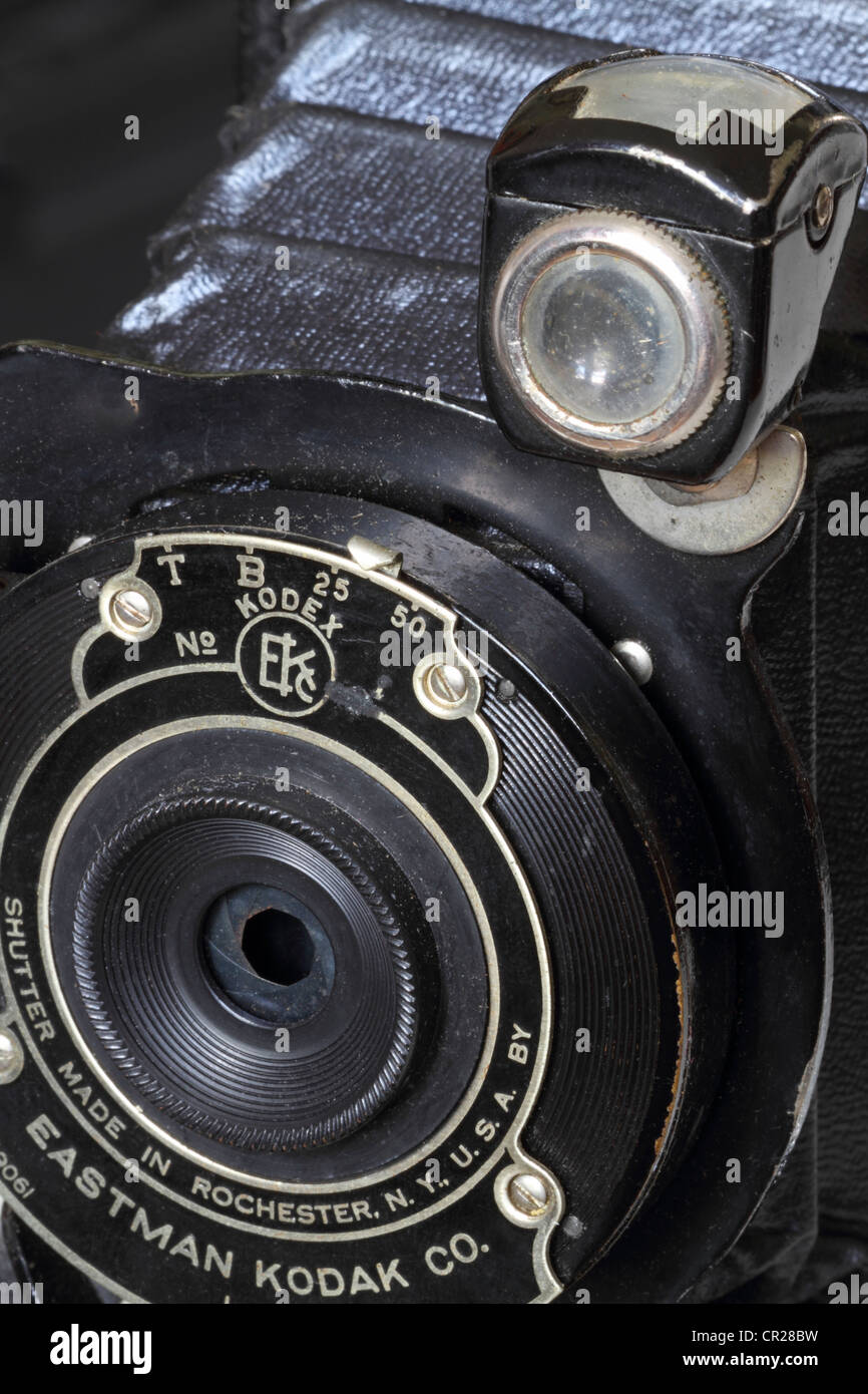 A close-up of a Vintage Eastman Kodak Folding Pocket Camera No. 1A from the early 1900s. Stock Photo