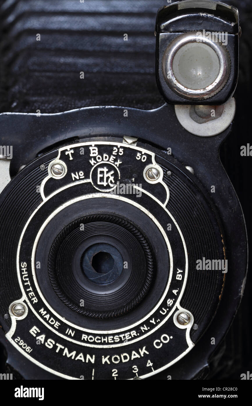 A close-up of a Vintage Eastman Kodak Folding Pocket Camera No. 1A from the early 1900s. Stock Photo