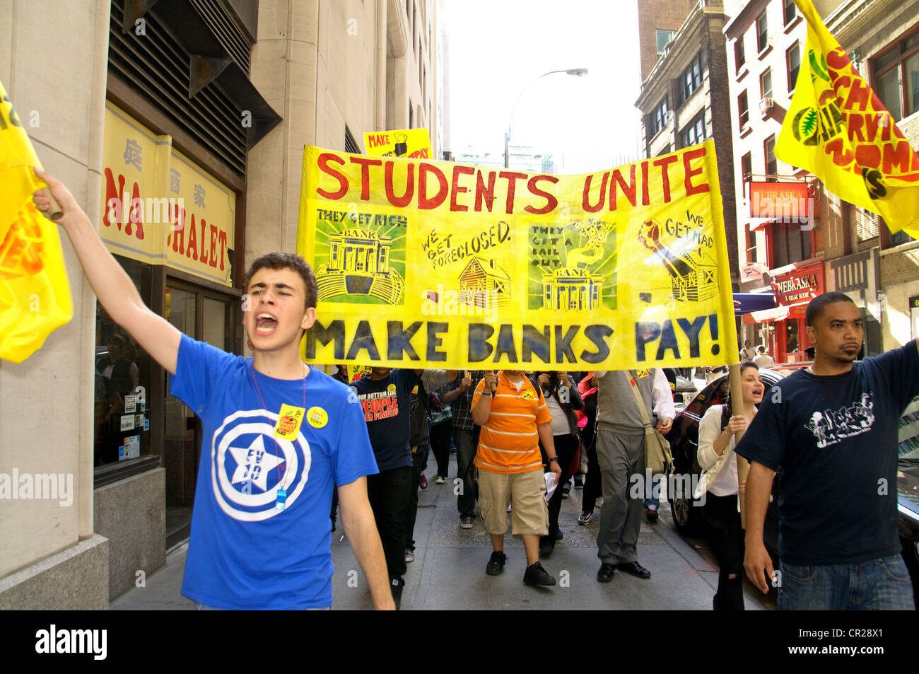 May 12, 2011, Financial District Wall Street vicinity, New York City, a protest against big banks, war, Stock Photo