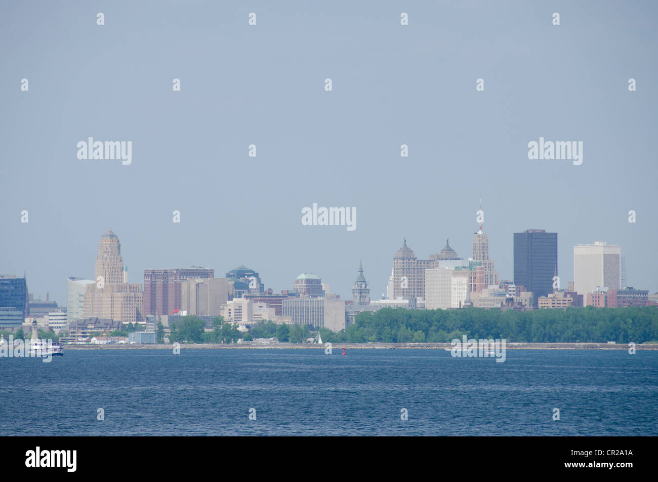 New York, Buffalo. Lake Erie view of historic downtown Buffalo skyline. Stock Photo