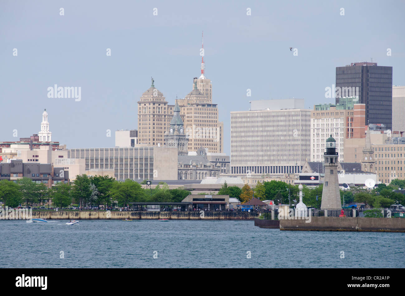 New York, Buffalo. Lake Erie view of historic downtown Buffalo skyline