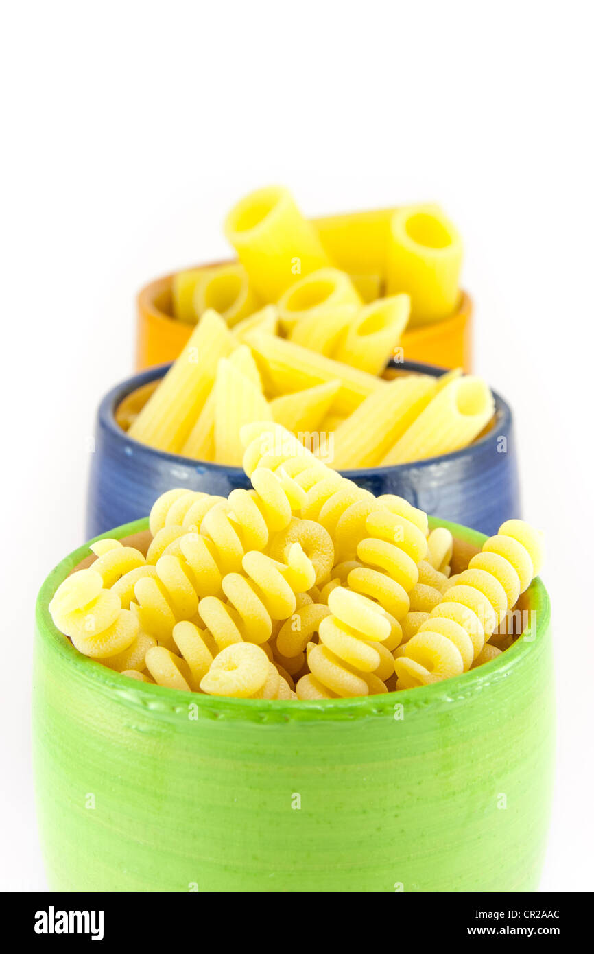 https://c8.alamy.com/comp/CR2AAC/fusilli-rigatoni-and-pens-pasta-in-a-green-blue-and-orange-jar-CR2AAC.jpg