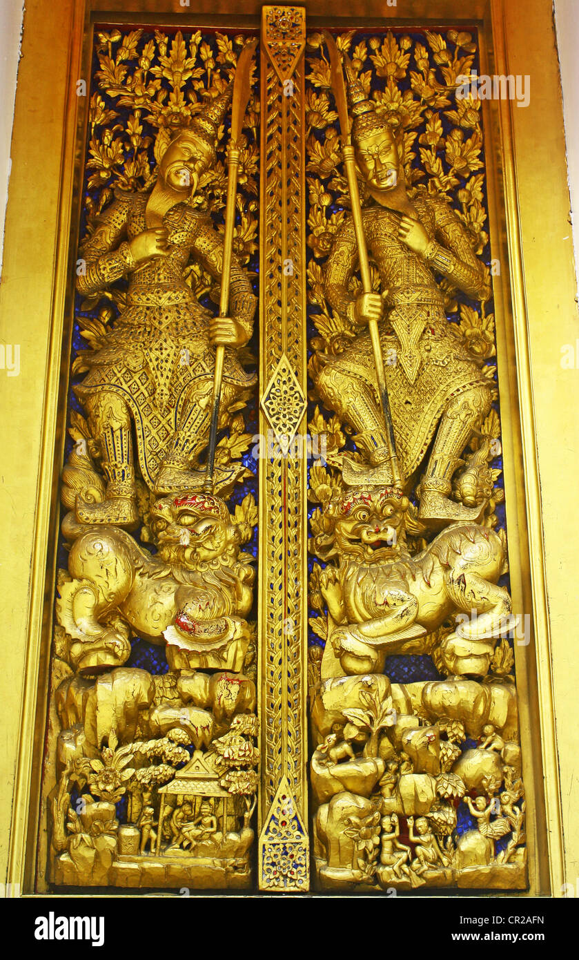 Thai art on door at Wat Phra Kaew.Bangkok, Thailand. Stock Photo
