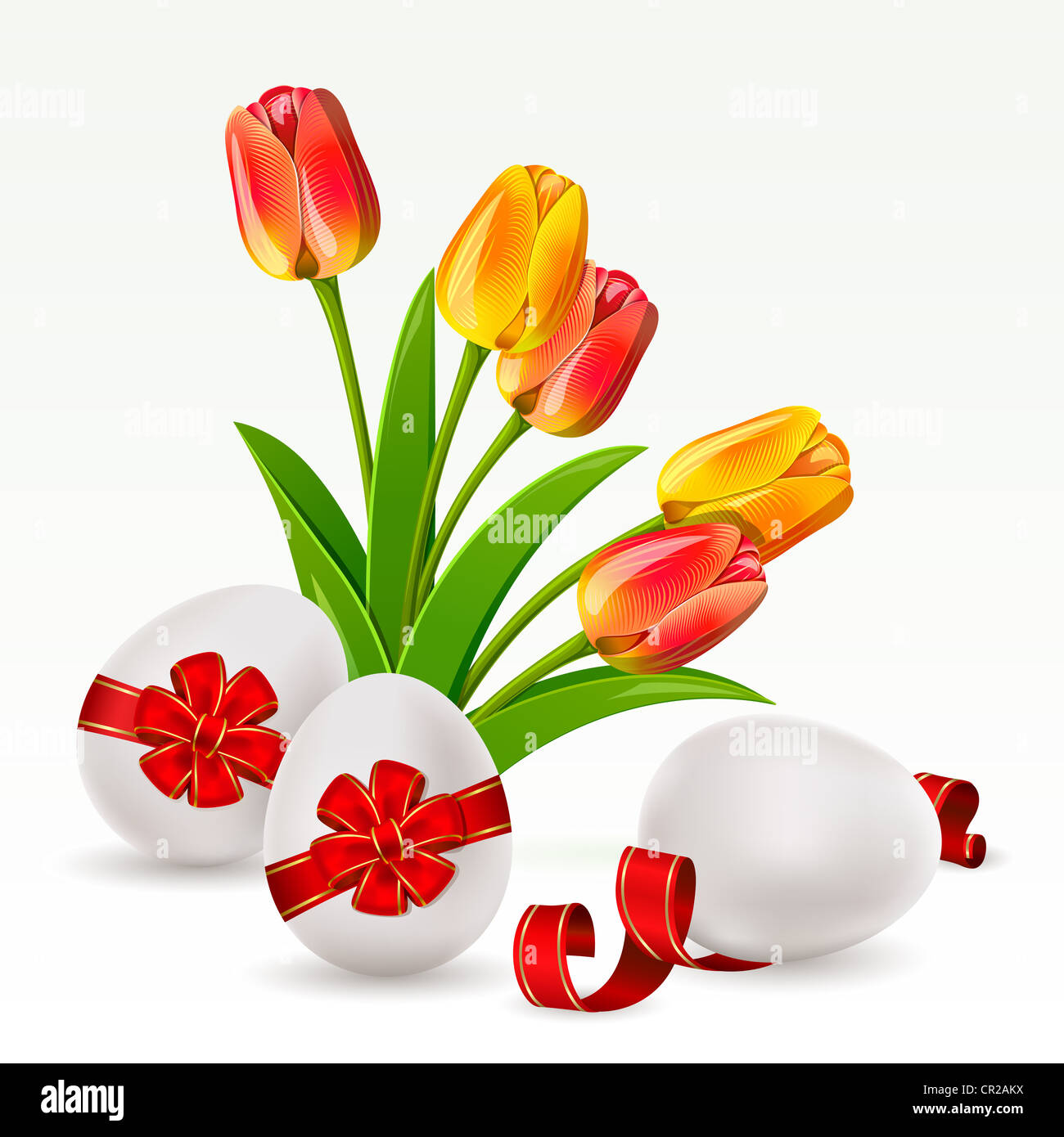 Easter background with egg decorated and tulips Stock Photo - Alamy