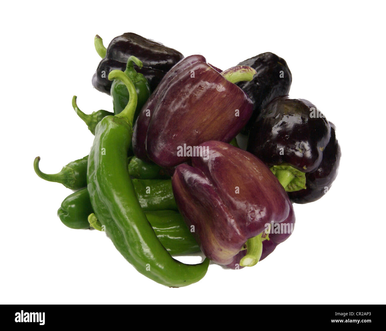 Harvest - Peppers & eggplant from home garden, Pacific Northwest Stock Photo
