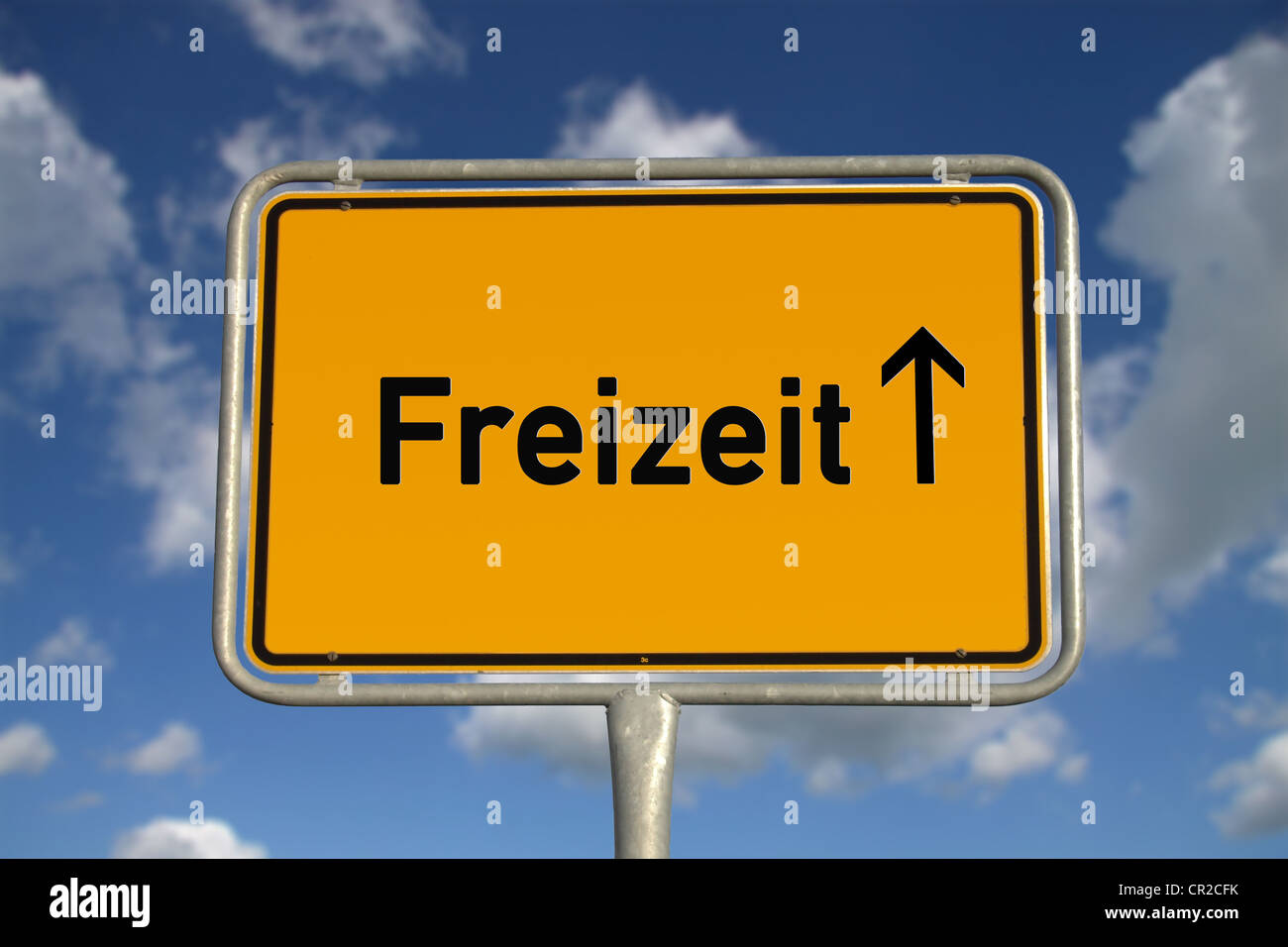 German road sign traffic Leisure with blue sky and white clouds Stock Photo